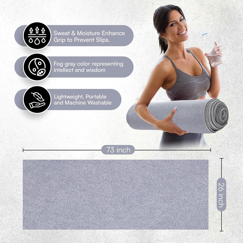 Evolution Earth Yoga Mat Towel - Double Sided Microfiber Yoga Towel - Sweat Absorbent Non Slip Hot Yoga Towel - Lightweight, Quick Drying Pilates and Bikram Sweat Towel - 73''L x 26''W, Fog Gray - Image 3